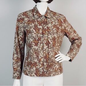 Alfred Dunner Women's 10 Paisley Print Collared Long Sleeve‎ Shirt Blouse Padded